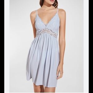 Eberjey Mariana Sleepwear Women's Small Light Blue Lace Chemise Spaghetti Strap